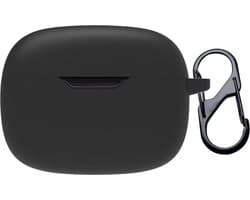 Somstyle Hoesje met Clip Geschikt voor JBL Wave Beam / Beam 2 / Wave 200TWS - Siliconen Case Cover voor Draadloze Oordopjes - Zwart