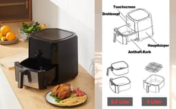 Airfyer - 6 LITER - Led display - 9-in-1 Kookmodi - Temperatuurregeling en Timer - Olievrije Gezonde Kookervaring - Gemakkelijke Reiniging - Zwart - 1700W — thumbnail 7
