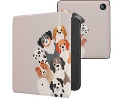 kwmobile e-reader hoesje geschikt voor Tolino Vision 6 hoes - E reader flip case met magnetische sluiting - Ereader cover - Grappige Honden design in bruin / wit / taupe