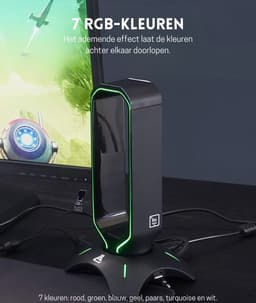 StayPowered Headset Houder - Jouw Ultieme Gaming-Headset Standaard & USB-Hub in Één! - Verschillende Lichtmodi - Multifunctioneel - Elegant en Stabiel Design - Eenvoudige Installatie - Zwart - Levering Sneller dan Aangegeven! — thumbnail 2