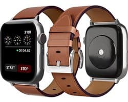 Podec Smartwatch RVS Horlogebandje Strap Bruin Leer - Geschikt voor Apple Watch - Bandje Geschikt voor iWatch 38 / 40 / 41 mm - Geschikt voor Series 1/2/3/4/5/6/7/SE