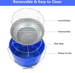 Uten Emmer mini bbq houtskool - Barbecue houtskool - Houtskoolbarbecues - Camping barbecues- Barbeque - Grilloppervlak (L x B) 27.5 x 27.5 cm - Blauw — thumbnail 5