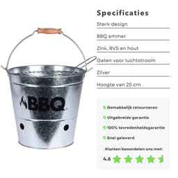 BBQ Emmer - Barbecue Emmer - Portable BBQ - Zink - 19 cm - Met Handgreep - Houtskoolbarbecue - Inclusief EBOOK — thumbnail 4