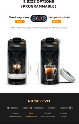 HiBREW H1A 4 IN 1 Expresso Koffiezetapparaat Compatibel met Dolce Gusto Gemalen Koffie(Wit)-Koud en Heet Extractiesysteem-19 Bar Hoge Druk-2 Kopjes Maatopties-Veilig, Geluidsarm en Makkelijk Schoon Te Maken — thumbnail 3