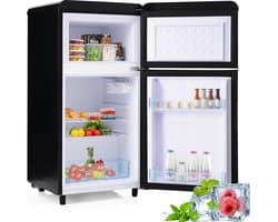 Sweiko Zwart Retro koelkast, met dubbele deur, 72-liter totaalvolume, met 21-liter vriesvolume, 120 kWh/jaar, LED-lamp [energieklasse E]