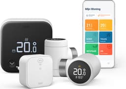 tado° Slimme Thermostaat Multi-Room Starterskit - Smart Thermostaat X - 2 Radiatorknoppen - incl. Matter Bridge - werkt met Google Home, Alexa & Apple Homekit - Bedrade variant - Zwart/Wit — thumbnail 1