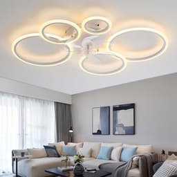 LuxiLamps - 5 Ringen Plafondventilator - Wit - 6 Snelheden - Dimbaar Met Afstandsbediening en APP - Moderne Cirkel Ventilator Licht — thumbnail 1