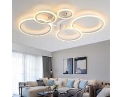 LuxiLamps - 5 Ringen Plafondventilator - Wit - 6 Snelheden - Dimbaar Met Afstandsbediening en APP - Moderne Cirkel Ventilator Licht — afbeelding 1