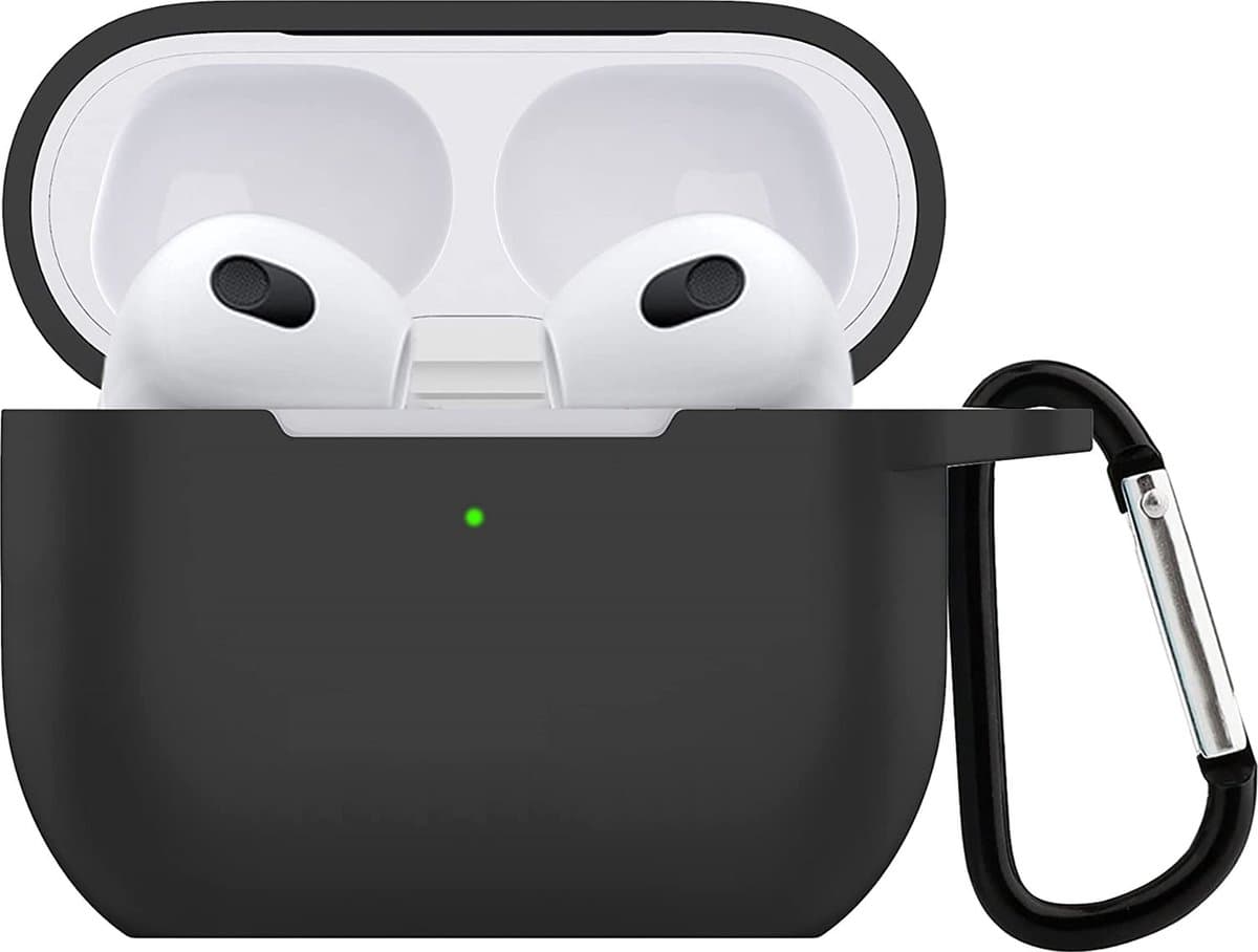 Hoesje geschikt voor Airpods 3 - Schokbestendig siliconen Case Silicone met clip - Zwart — afbeelding 1