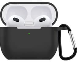 Hoesje geschikt voor Airpods 3 - Schokbestendig siliconen Case Silicone met clip - Zwart