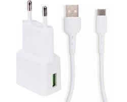 Snellaad Oplader - Snellader Geschikt voor Samsung Telefoon en Tablet - USB C naar USB A - PVC Materiaal - 1 Meter - Oplaadkabel - USB C Adapter - 15W Vermogen - Incl. USB C Kabel - Adaptive Fast Charger - Stekkerblok - Wit