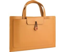 Laptoptas - 14 tot 16 inch - 3 Vakken - Vegan Leer - Laptophoes - Laptop Tas - XPS 15, Acer, Lenovo, ASUS, MacBook Air, Pro, Samsung, ChromeBook - Geel