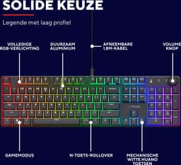 Trust GXT 866 Torix - Gaming Toetsenbord - Mechanisch met Lineaire Huano Switches - Full-size - RGB - Bedraad - QWERTY US - Zwart — thumbnail 4