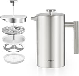 French Press van roestvrij staal 350 ml (2 kopjes) - Thermo koffiemaker dubbelwandig geïsoleerd met meetschaal incl. reservefilter & handleiding — thumbnail 1