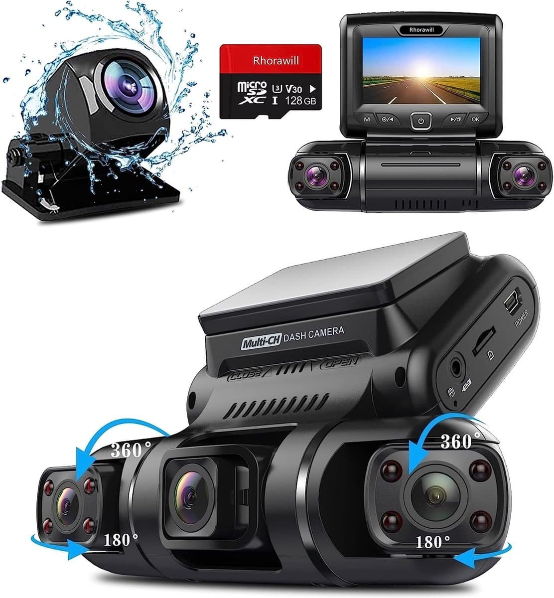 Quad Dashcam met GPS - 24H Parkeermodus - Nachtzicht - 150° Breedhoek - WDR - 3 inch TFT Scherm - G Sensor - Max 256GB - Gratis 128GB Opslag — afbeelding 1