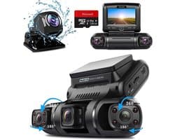 Quad Dashcam met GPS - 24H Parkeermodus - Nachtzicht - 150° Breedhoek - WDR - 3 inch TFT Scherm - G Sensor - Max 256GB - Gratis 128GB Opslag