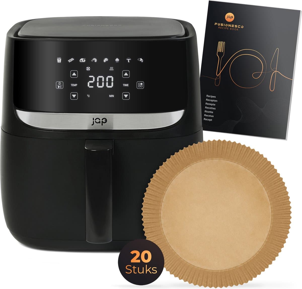 JAP Appliances Aspire - Airfryer - Inclusief 20 stuks bakpapier - Digitaal Kookboek - Grote XXL Heteluchtfriteuse - PFAS-vrij - Digitaal touchscreen - 1700W — afbeelding 1