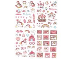 Ainy Kawaii Stickers Unicorn - set van 4 stickervellen om je schoolspullen, bullet journal, fotoalbum laptop, telefoon, en waterfles persoonlijk te maken - geschenkstickers - schattig voor jong en oud