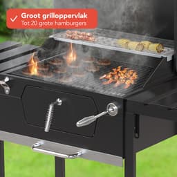 KitchenBrothers Houtskool BBQ - Smoker Barbecue - Verstelbaar Kolenrooster - PFAS Vrij - 42x57cm Grilloppervlak - Zijpanelen - Zwart — thumbnail 4