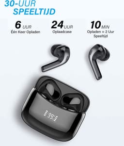 Nubex® Draadloze Oordopjes - Bluetooth Oordopjes 5.3 - 30 Uur Afspeeltijd - Oortjes draadloos - Touch Bediening - Zwart — thumbnail 2