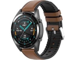 By Qubix - Geschikt voor Garmin bandje - leer + siliconen bandje - Bruin - Geschikt voor Garmin Vivoactive 6 / Vivoactive 5 / Vivoactive 3 - Smartwatch bandje 20mm