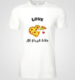 Shirt - Love at first bite - Wurban Wear | Grappig shirt | Dieet | Unisex tshirt | Fast food | Airfryer | Sport | Verwenpakket | Wit & Licht blauw — thumbnail 4