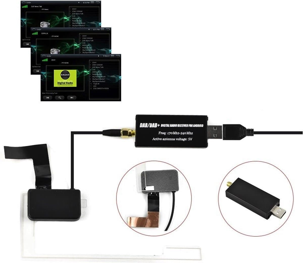 Cartronix CTX-3354 - DAB+ antenne - Geschikt voor Cartronix autoradio’s tot Android 10 — afbeelding 1