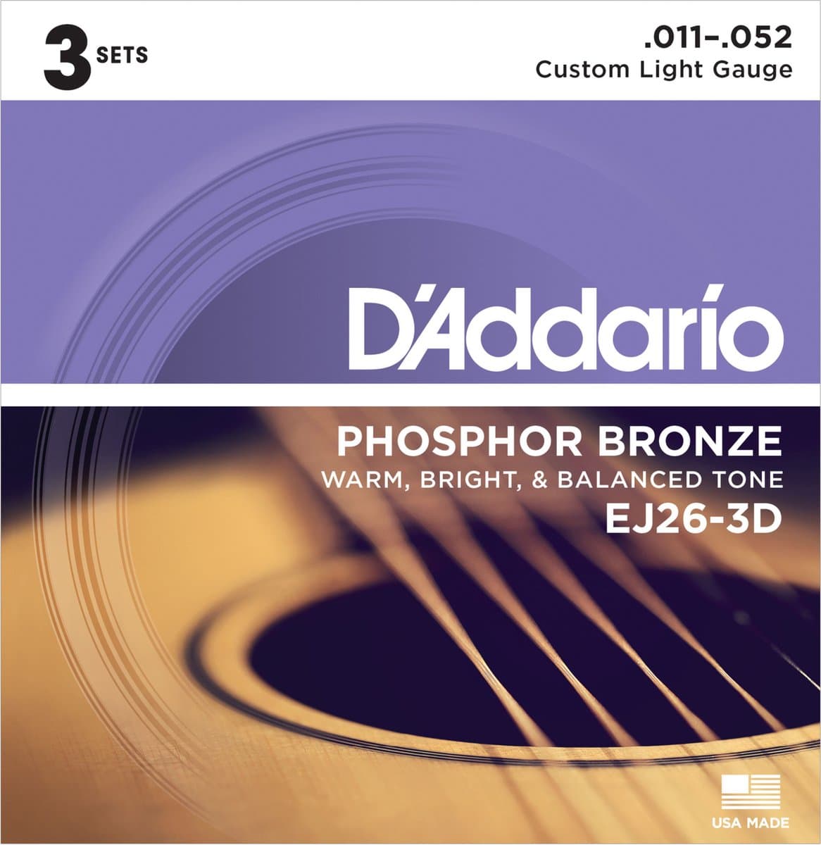 D'Addario EJ26-3D Phosphor Bronze Westernsnaren 3-Pack (11-52) — afbeelding 1