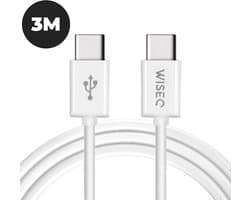 WiseQ USB C Kabel - 3 Meter USB C oplaadKabel - Geschikt voor alle toestellen Fast Charge Datakabel - Wit