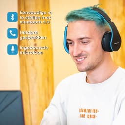 PowerLocus P1 Bluetooth Koptelefoon – Draadloos – Over Ear – Met Microfoon – Inklapbaar - incl. Hoes – Zwart/Blauw — thumbnail 4