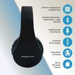 PowerLocus P1 Bluetooth Koptelefoon – Draadloos – Over Ear – Met Microfoon – Inklapbaar - incl. Hoes – Zwart/Blauw — thumbnail 2