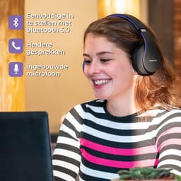 PowerLocus P1 Bluetooth Koptelefoon – Draadloos – Over Ear – Met Microfoon – Inklapbaar - incl. Hoes – Purper — thumbnail 8
