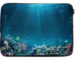 Laptophoes 13 inch - Oceaan - Vis - Koraal - Laptop sleeve - Binnenmaat 32x22,5 cm - Zwarte achterkant