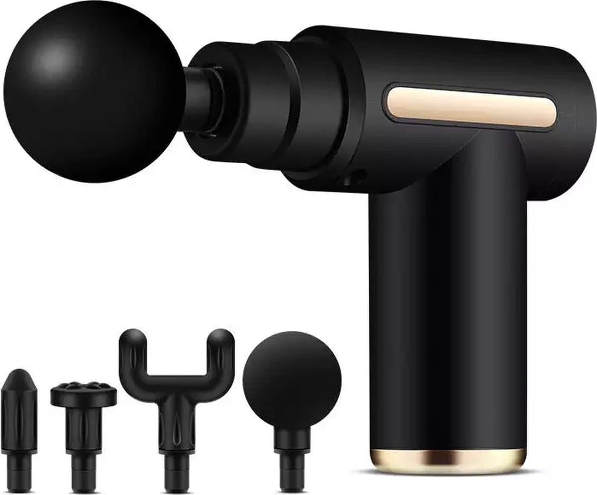 Massage Gun – Cadeau voor hem of haar - Sinterklaas cadeau - Kerst cadeau - Ontspanning Cadeau – Massage Pistool Sport en Relax– 4 opzetstukken – 6 Verschillende Standen – Zwart — afbeelding 1