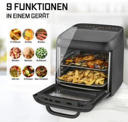 GOURMETmaxx heteluchtoven met panoramadak en voorruit 12,5 l | Heteluchtfriteuse met 9 functies | Airfryer, friteuse en minibakoven in één | voor max. 8 personen | Heteluchtfriteuse met kleurpictogrammen — thumbnail 7