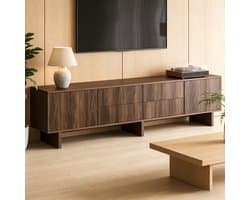 OKWISH Tv Meubel - Golvend Design - Voor Televisies Tot 75 Inch - Notenhout Donker - Spaanplaat - 180 X 40 X 56 Cm