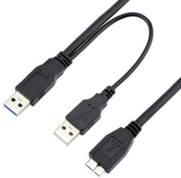 Dual USB A naar Micro USB 3.0 Y-Kabel met Extra Stroomvoorziening — thumbnail 1