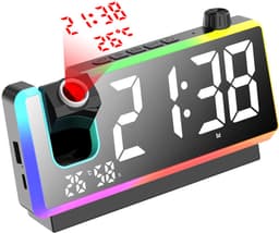 Wekker met projectiefunctie voor de slaapkamer, digitale klok met 180° projector, led-display, dubbele alarmen, temperatuur- en vochtigheidsweergave, dubbele USB-poort, voor diepe slapers — thumbnail 1