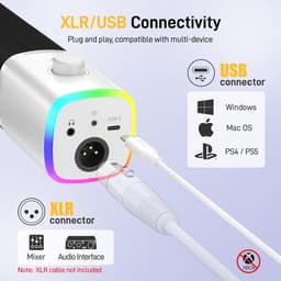 Maono PD100X - Microfoon voor Computer - USB/XLR Microfoon - Streaming - YouTube - Podcasting - Dynamische Microfoon - Plug & Play - Studio Geluidskwaliteit - Wit — thumbnail 3