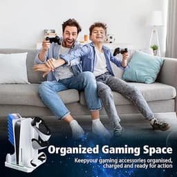 PS5 & PS VR2 Standaard met Koeling en Oplaadstation – 3-in-1 Console Stand met Dual Ventilatoren, Controller Lader & Headsethouder – Ruimtebesparend Accessoire — thumbnail 4