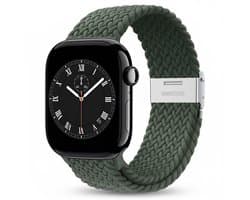 Olijfgroen nylon horlogebandje geschikt voor Apple Watch dames en heren 38 mm / 40 mm / 41 mm / 42 mm (serie 10 / 11), elastisch smartwatch bandje zonder gesp, gevlochten stretch vervangend horloge bandje