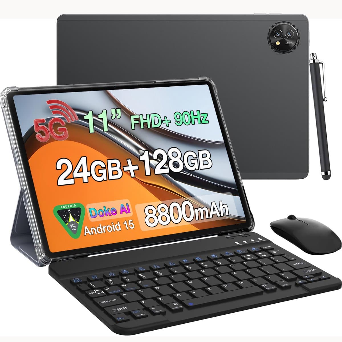 Tablet Blackview ZENO 10 - 5G LTE - 24GB RAM - 128 GB ROM - 8800mAh -Gemini Al - Android 15 - 11 inch - 2K FHD+ gamingtablet - pc-modus - Widevine L1 - OTG - Met Toetsenbord, slimme pen, Muis - Zwart — afbeelding 1