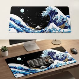 Grote Muismat 80x30 | Gaming Muismat | Blauw | XXL | Antislip | Desktop Mat | Computer Mat | Golven — thumbnail 1