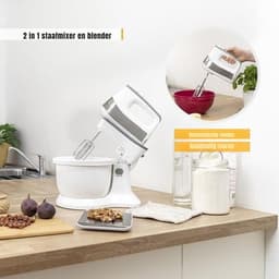 Nexvo® Mixer met Mengkom - Keukenmachine - Mixer - 6 Liter Mengkom - Wit/Grijs - ‎31cm x 21cm x 36cm — thumbnail 3