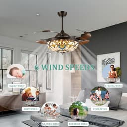 Plafondventilator met Licht en 6 Snelheden Tiffany Stijl Dimbaar — thumbnail 5
