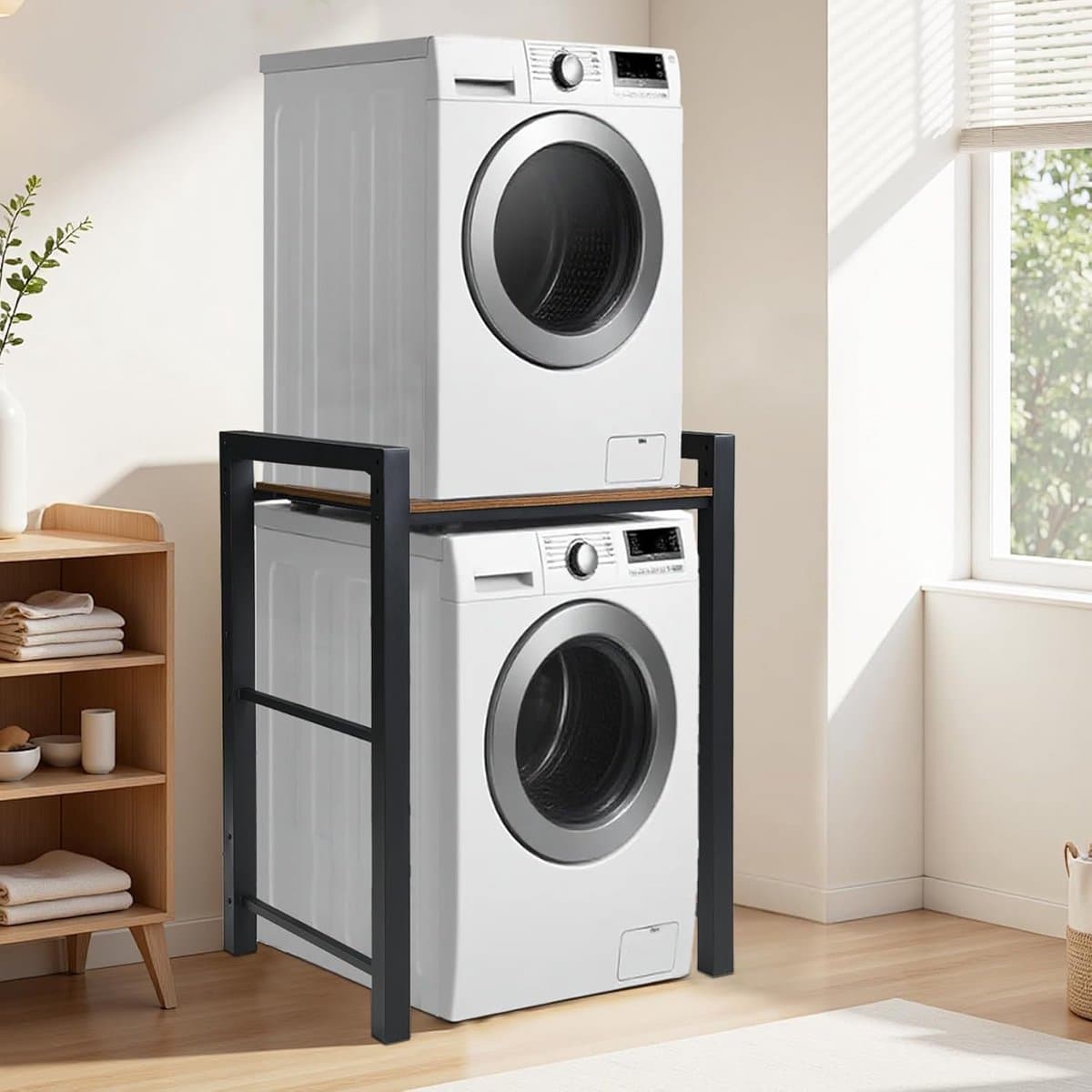 Wasmachine en Droger Rek - Verstelbaar Hoogte en Snel te Monteren - Zwart — afbeelding 1