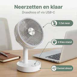 Cheqo® Tafelventilator - Bureauventilator - Mini Ventilator - USB Ventilator - Oplaadbare Ventilator - Draadloze Ventilator - Ventilator op Bureau - Witte Tafelventilator — thumbnail 5