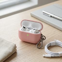 Luxe geribd hoesje voor oordopjes – Vertical Stripe design met sleutelhaak, geschikt voor AirPods Pro 2 (Roze) — thumbnail 5