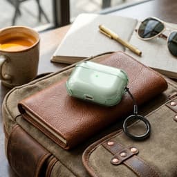 Groen transparant hoesje voor oordopjes met sleutelring – schokbestendige beschermhoes geschikt voor AirPods Pro 3 — thumbnail 3