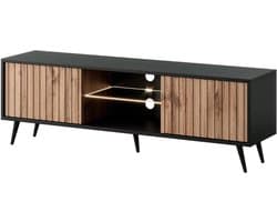 Tv-kast Met Lamellen - Sideboard Dressoir - Opbergen Entertainment - Geïntegreerde Ledverlichting - 135 Cm Breed - Eiken Look